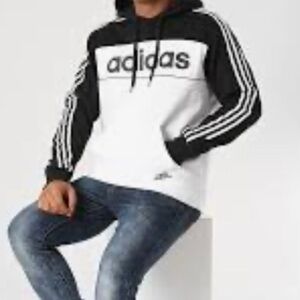 Adidas Essentials Colorblock Spell Out Hoodie Men's S Black White Sweatshirt